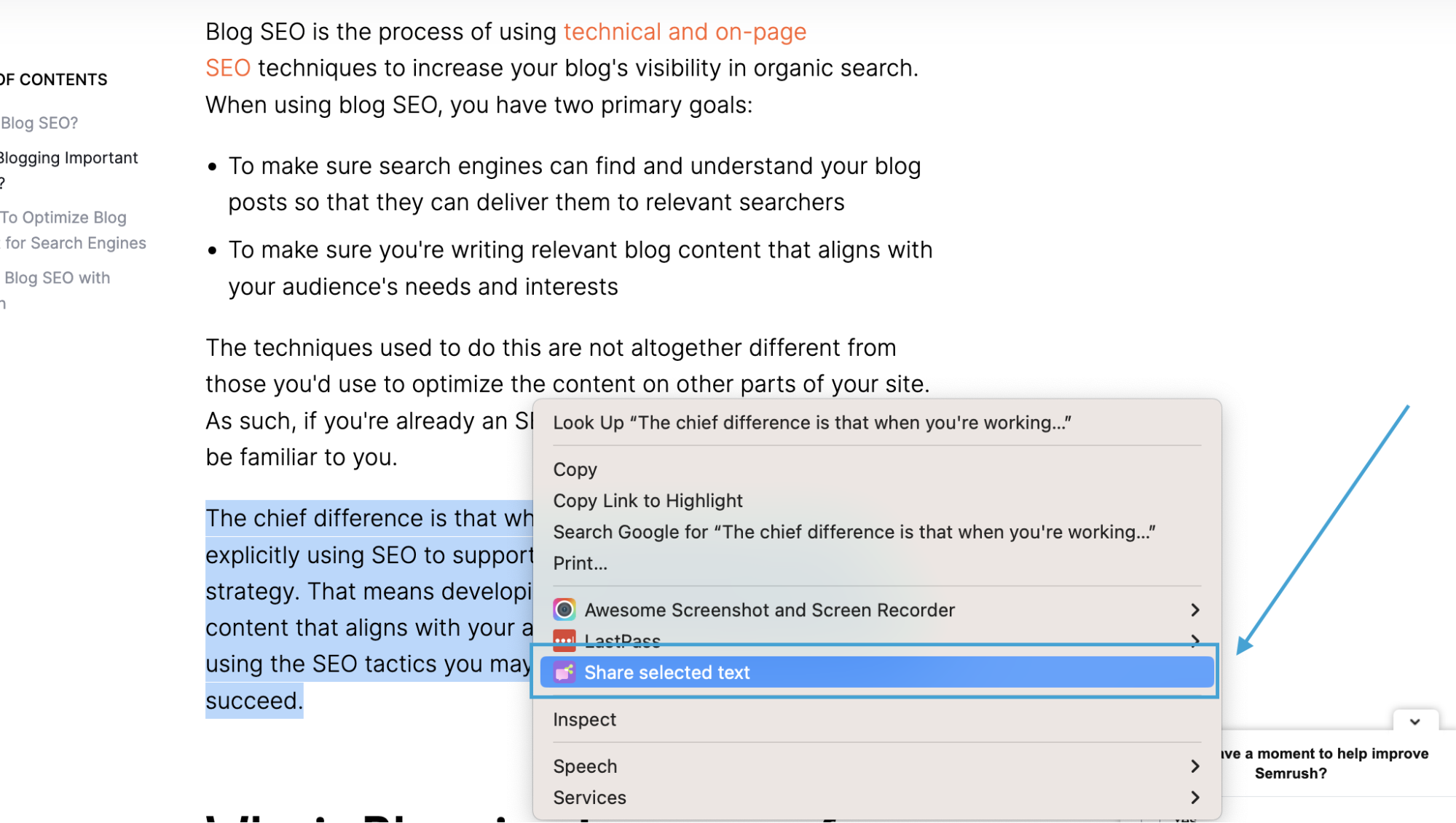 With our Chrome extension, just highlight the text you like and select the option to share.