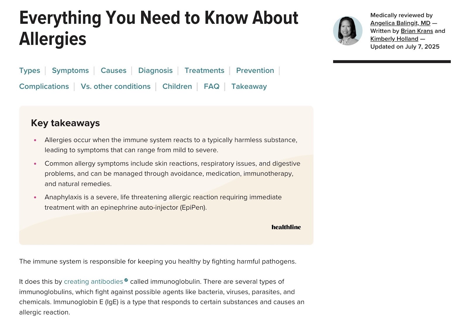 A comprehensive allergy guide by Healthline.