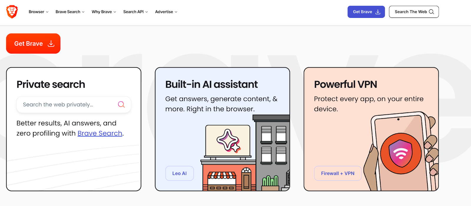 Brave search engine ecosystem landing page.
