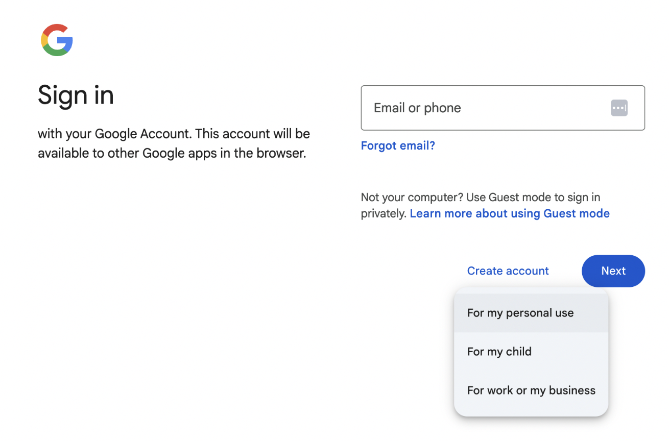 Google "Sign in" page