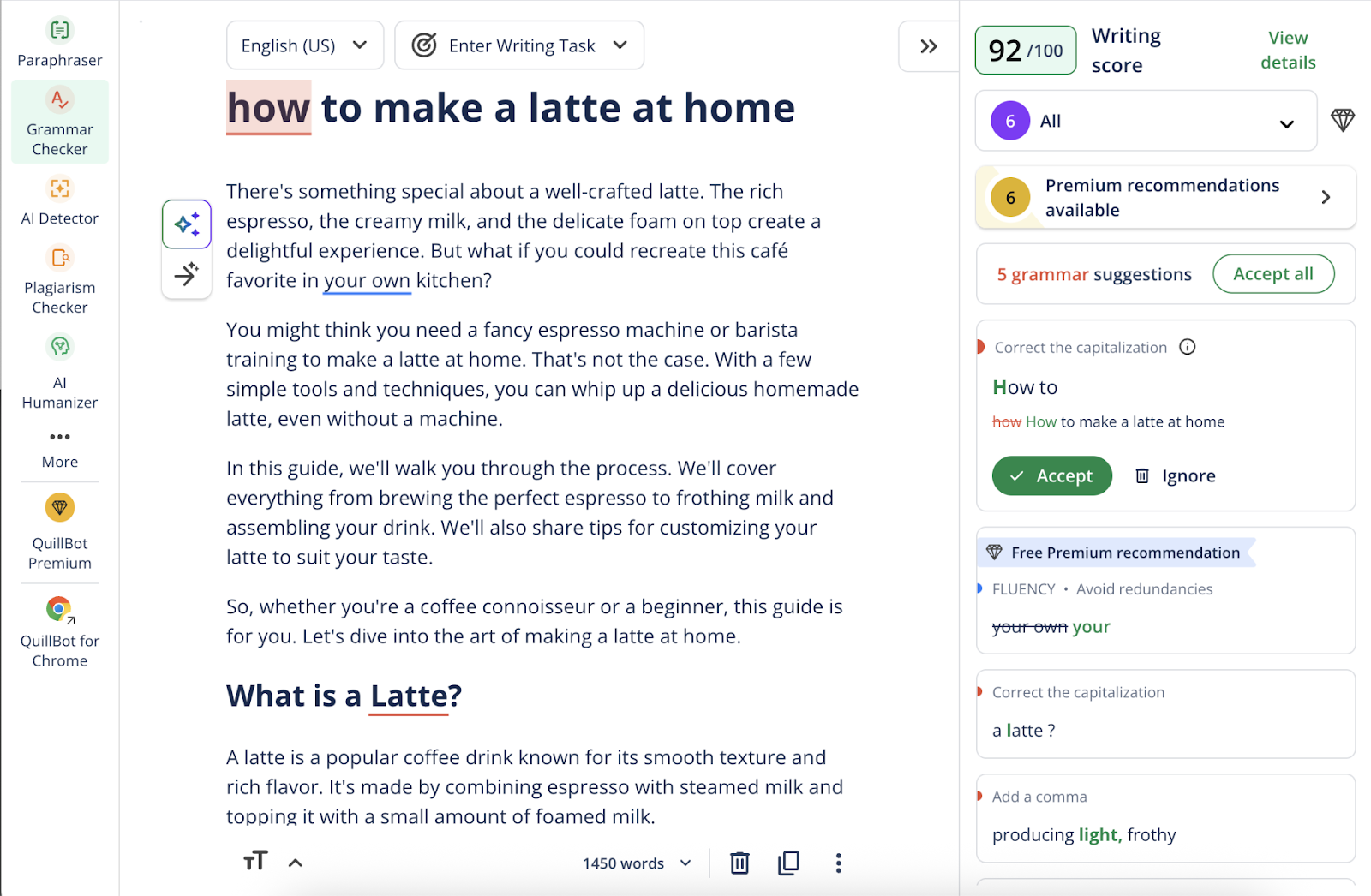 Copy in text editor shows phrases highlighted for grammar check.