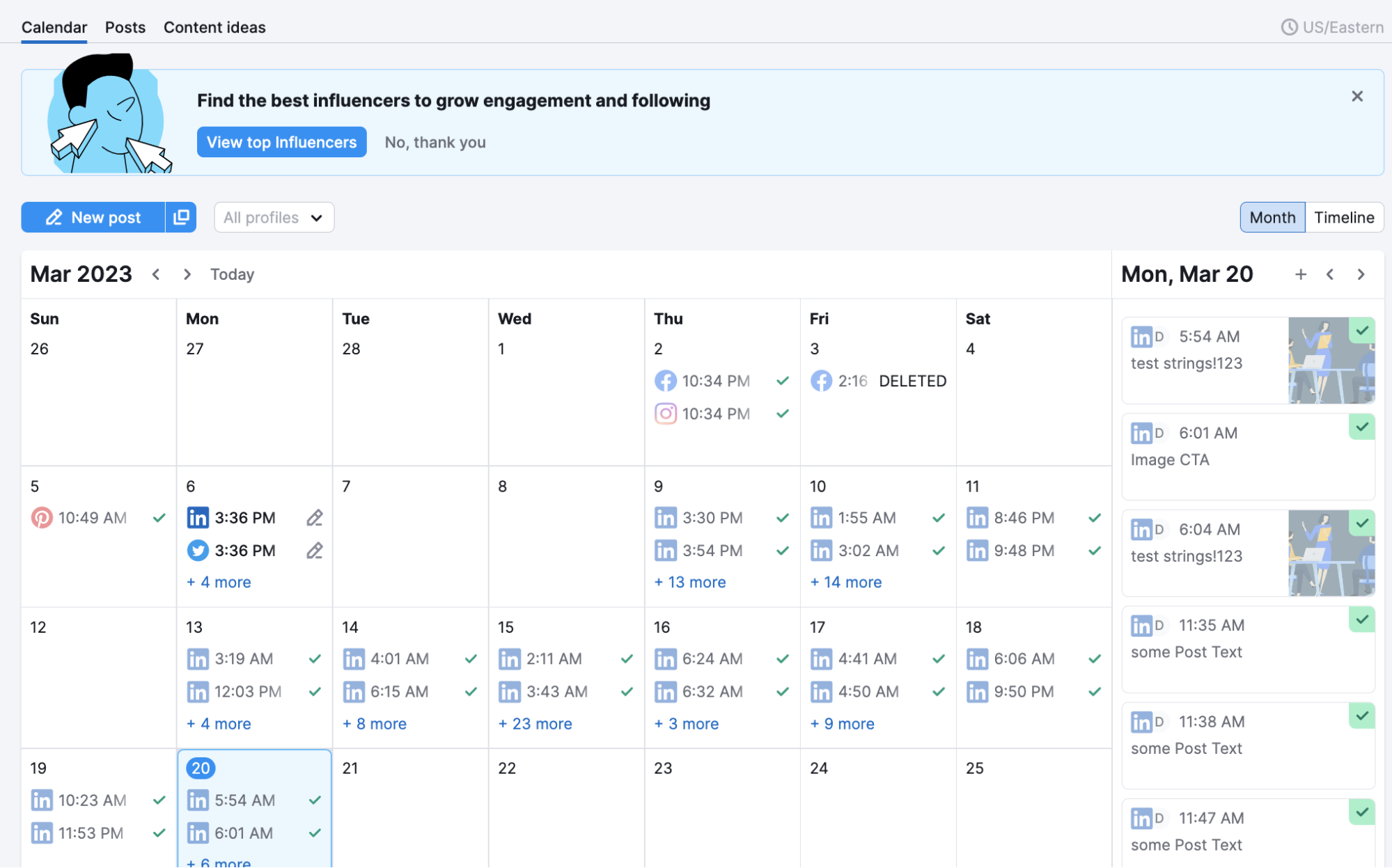 Editorial calendar view within Social Poster tool