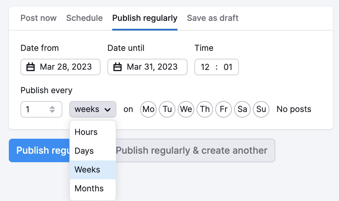 With the Social Poster tool, you can schedule posts to publish regularly.