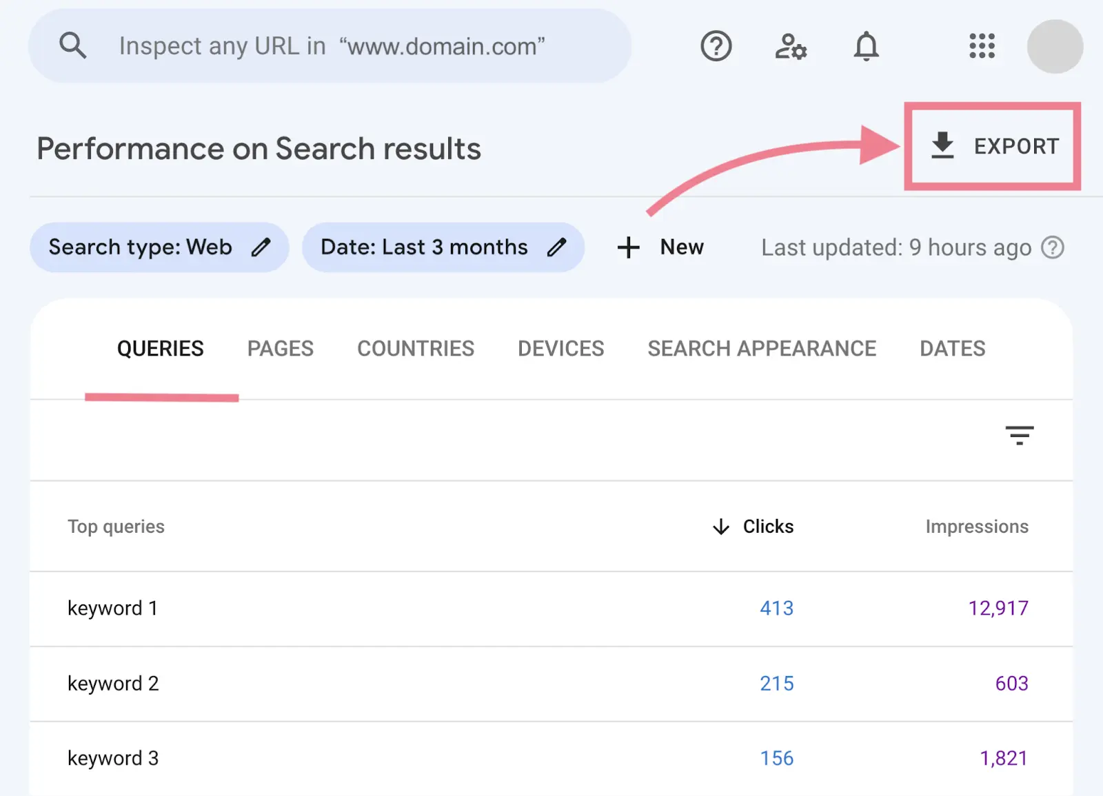 Export button highlighted.