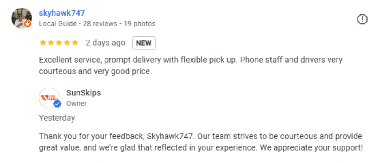 A positive anonymous google review