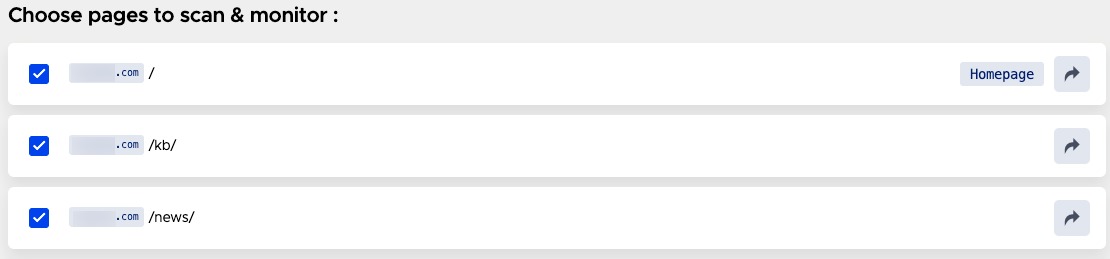 Choose pages to scan and monitor.