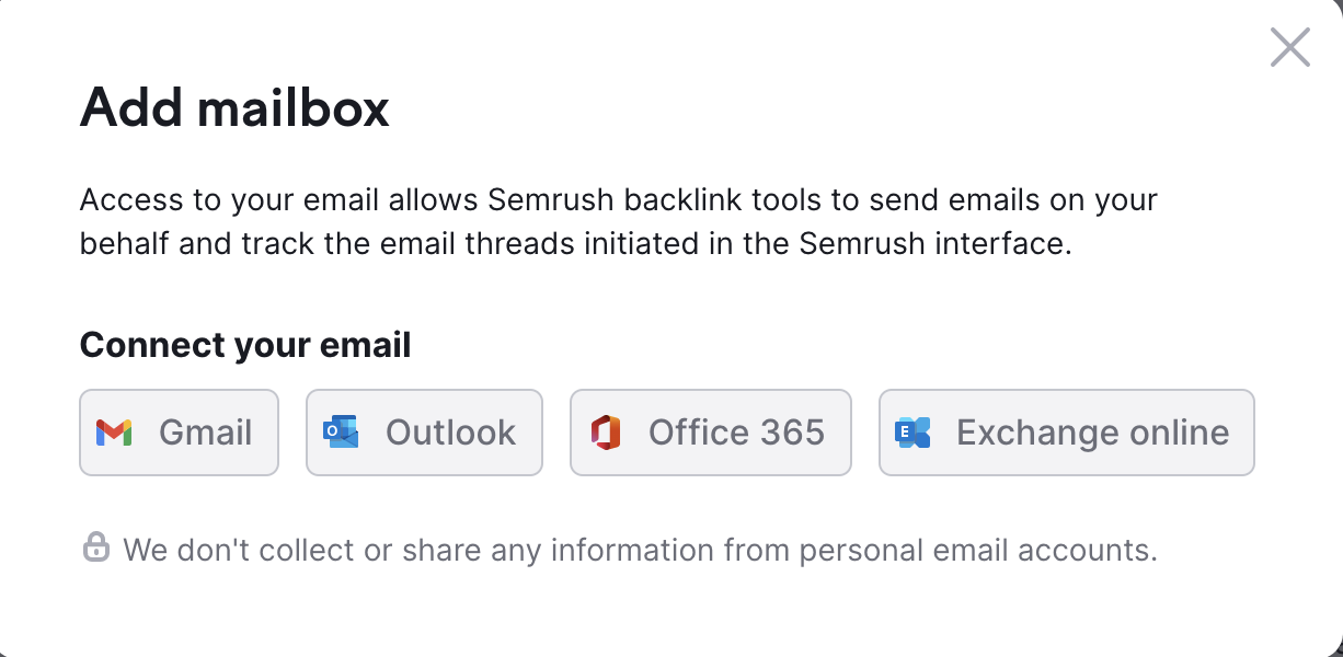 Pop-up window offering to connect your email to Link Building.