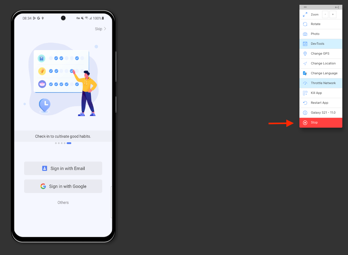 How to stop the session in Mobile App Tester.
