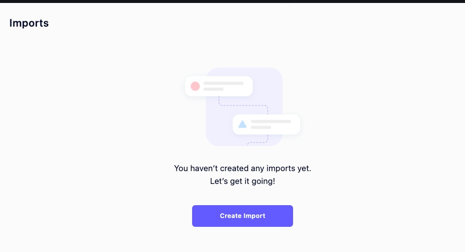 The home screen for the Imports section of AI Automated Data Connector.