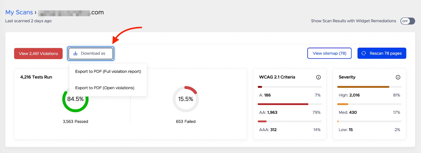 “Download as” button’s location on the dashboard