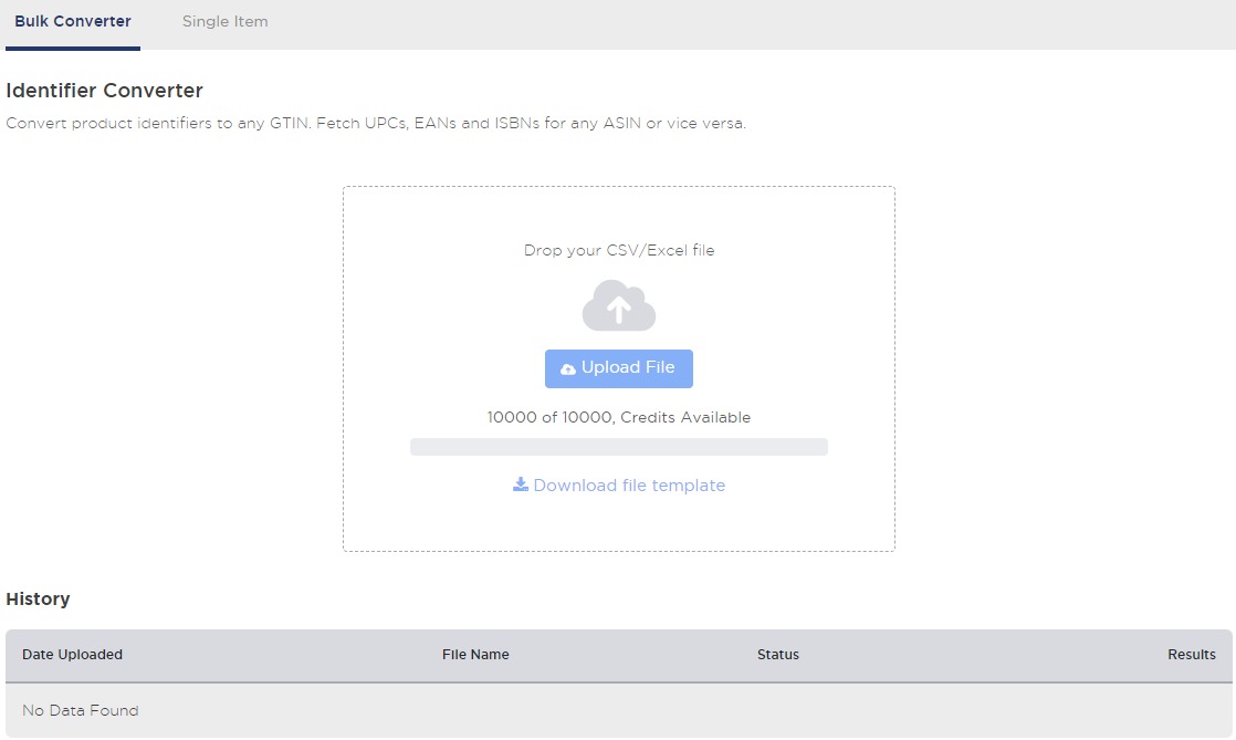 Where to upload a CSV file in the &lsquo;Identifier Converter&rsquo; tool in Product Research Pulse.