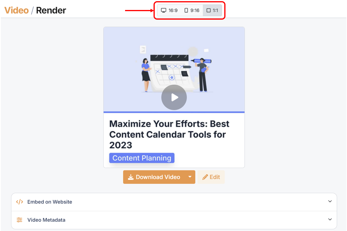 A rendered video that&rsquo;s ready for download in the Video SEO Builder app.