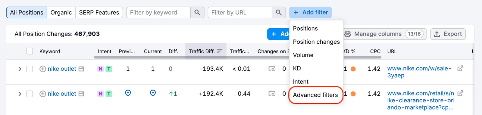 Organic Rankings Position Changes Report image 10